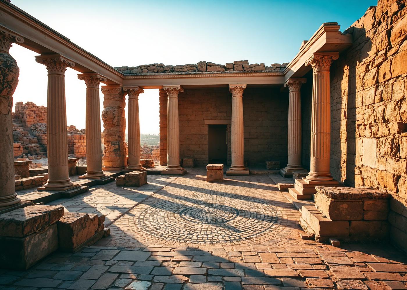 Roman columns and mosaic floors at the Paphos Archaeological Park in Cyprus