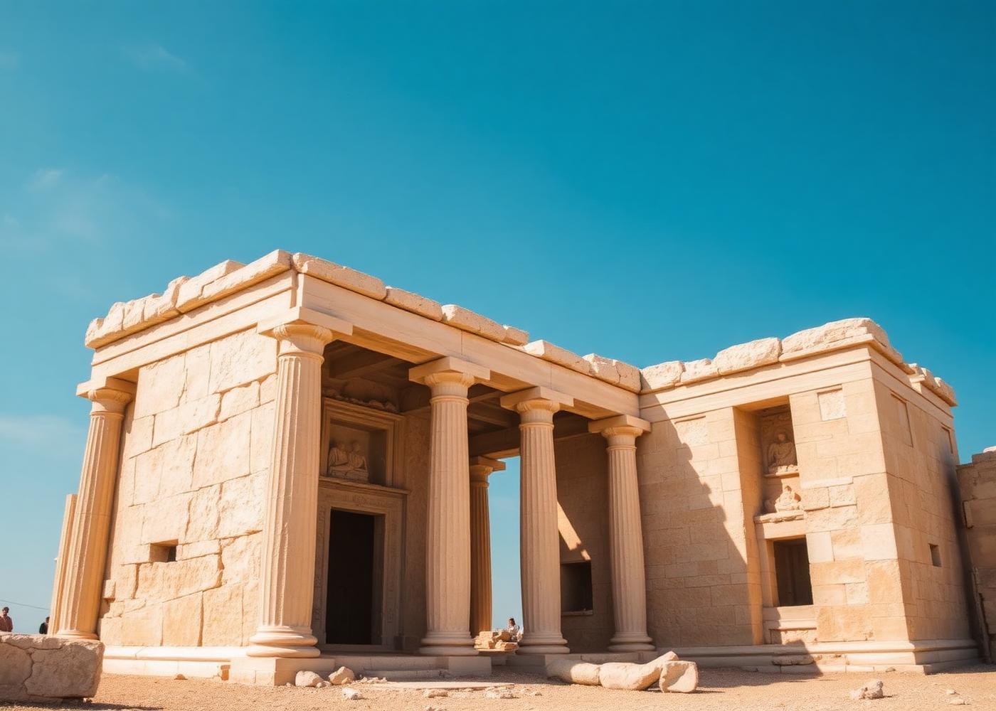 Rock-cut tombs with doric columns at the Tombs of the Kings in Paphos, Cyprus